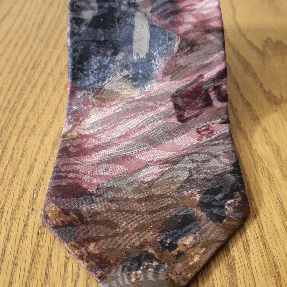 Pierre Cardin Abstract Brushsroke Tie-Blue Pink Marron Beige Artistic Design